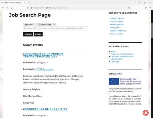 Job Search Page screenshot