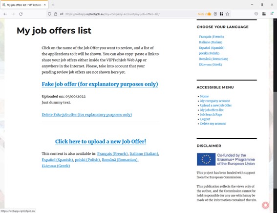 My Job Offers List screenshot